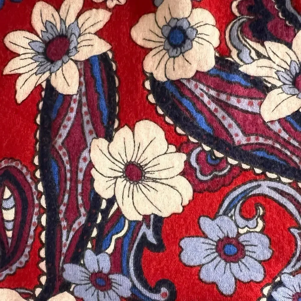 Talbots Merino Wool Paisley Floral Retro Pullover Sweater Size Large